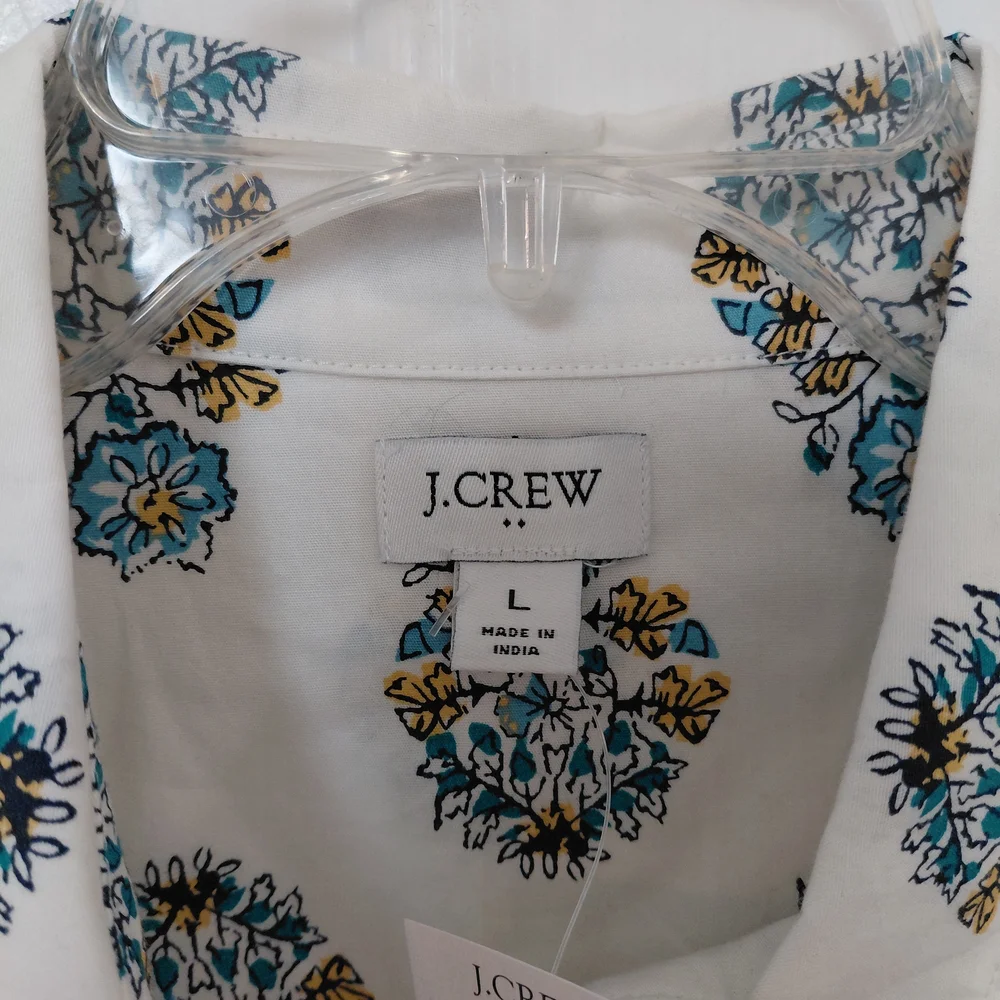J. Crew White Button-Down with Blue and Yellow Floral Medallions - Picture 3 of 7